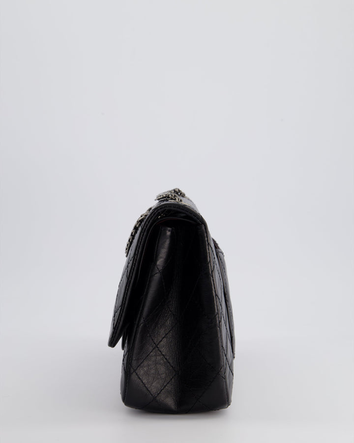 Top Quality Chanel Black Medium Reissue 2.55 Double Flap Bag in Quilted Crumpled Lambskin with Ruthenium Hardware RRP ¬£8,850