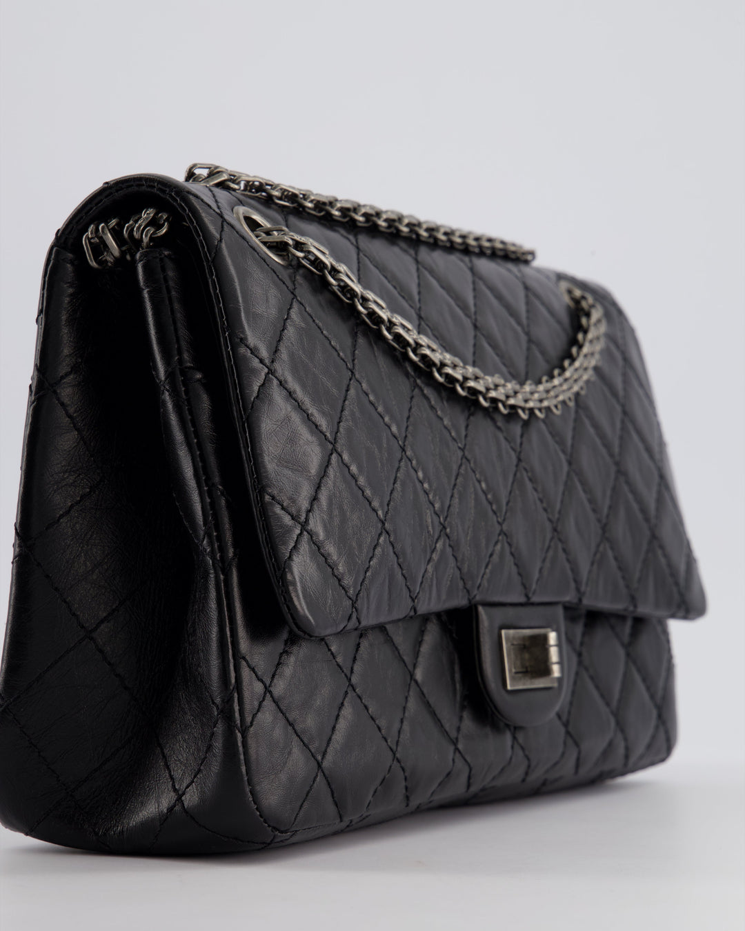 Top Quality Chanel Black Medium Reissue 2.55 Double Flap Bag in Quilted Crumpled Lambskin with Ruthenium Hardware RRP ¬£8,850