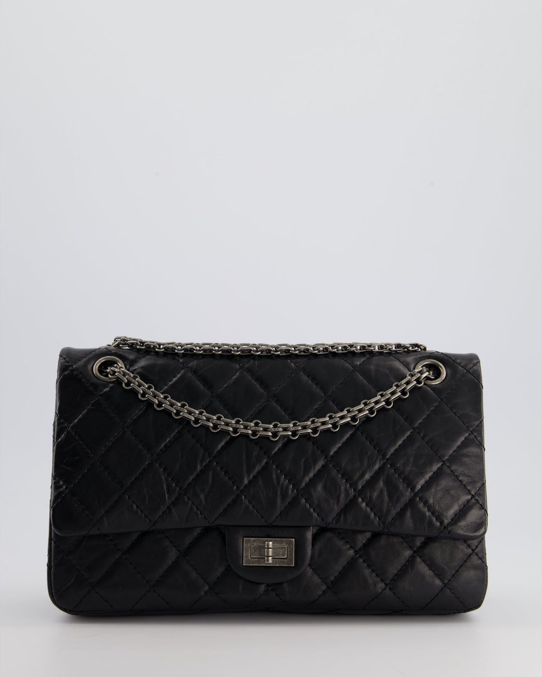 Top Quality Chanel Black Medium Reissue 2.55 Double Flap Bag in Quilted Crumpled Lambskin with Ruthenium Hardware RRP ¬£8,850
