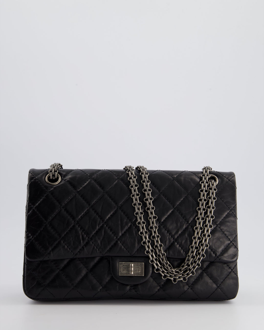 Top Quality Chanel Black Medium Reissue 2.55 Double Flap Bag in Quilted Crumpled Lambskin with Ruthenium Hardware RRP ¬£8,850