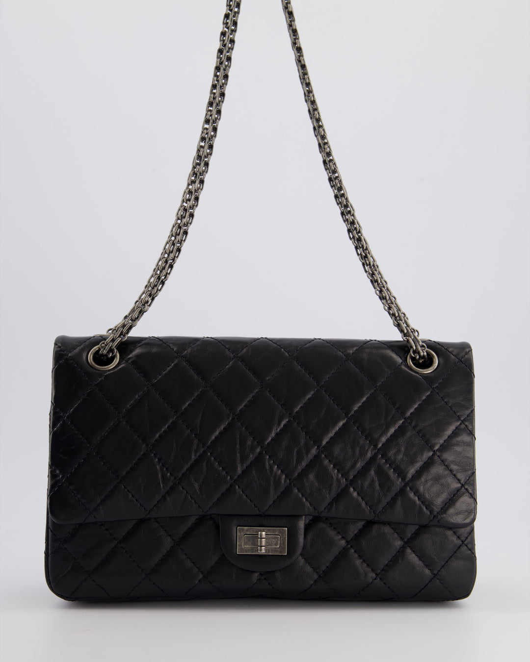 Top Quality Chanel Black Medium Reissue 2.55 Double Flap Bag in Quilted Crumpled Lambskin with Ruthenium Hardware RRP ¬£8,850