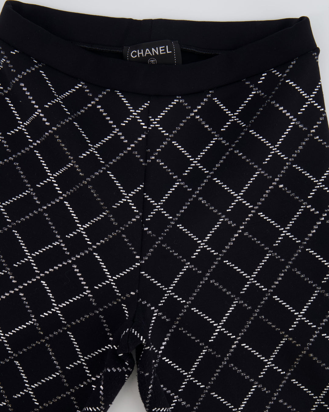 Top Quality Chanel Black Leggings with Silver Quilted Details Size FR 34 (UK 6)