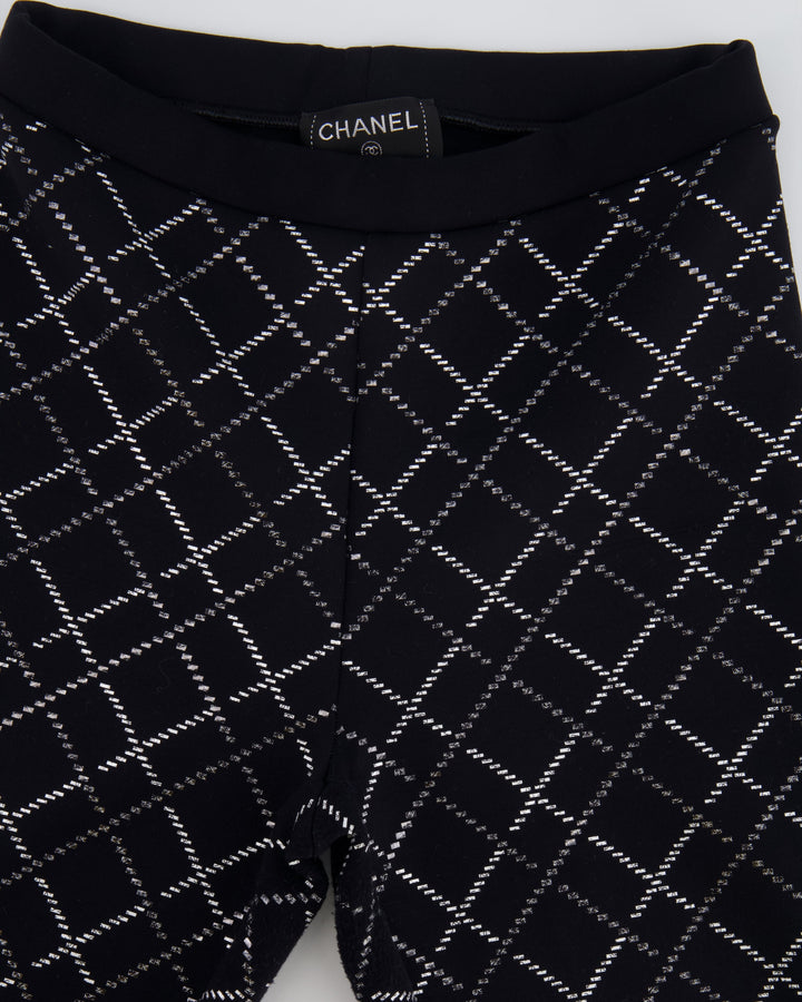 Top Quality Chanel Black Leggings with Silver Quilted Details Size FR 34 (UK 6)