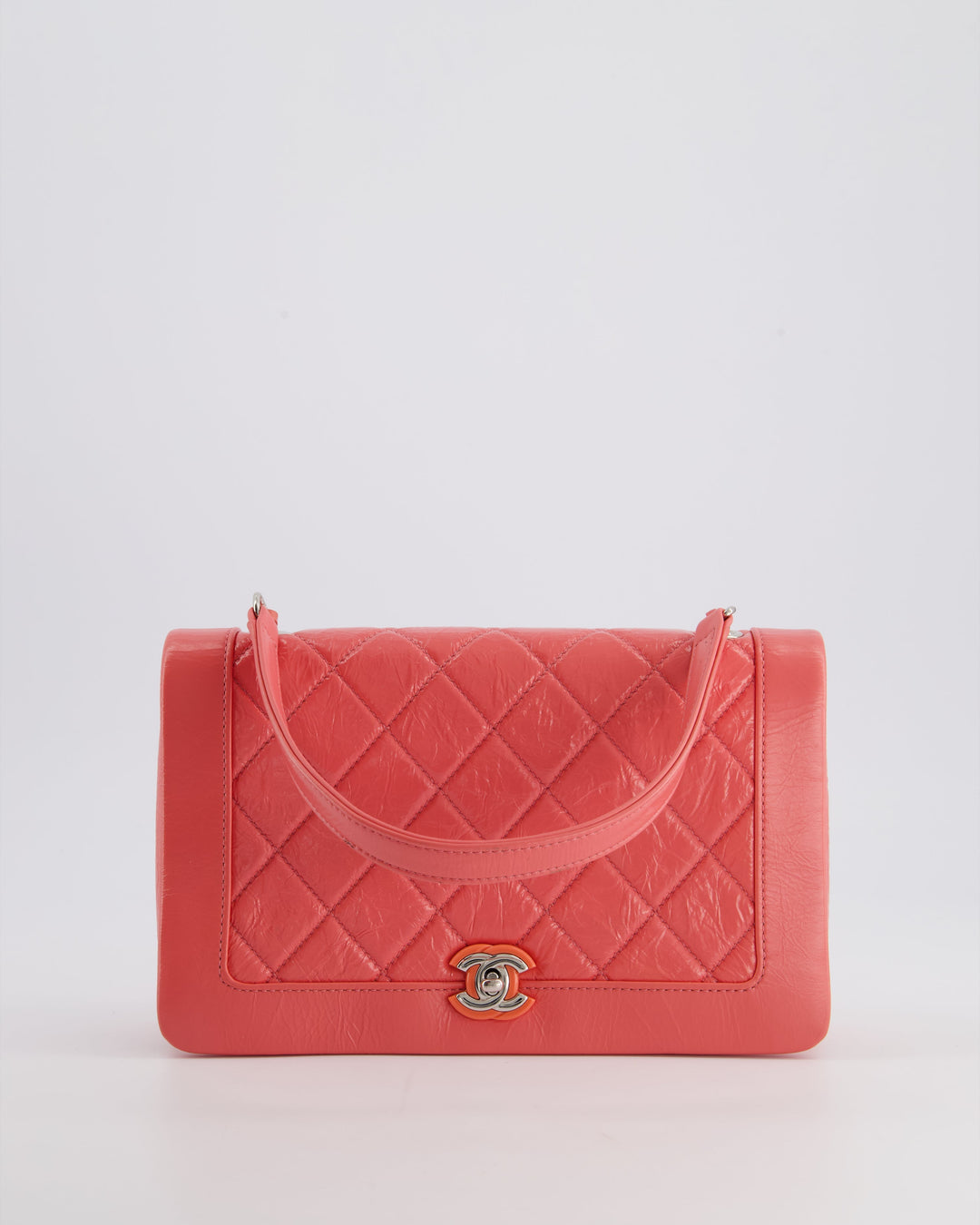 Top Quality Chanel Pink Patent Crinkled Calfskin Leather Flap Bag with Enamel CC Logo and Silver Hardware