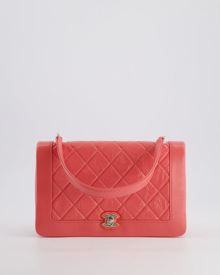 Top Quality Chanel Pink Patent Crinkled Calfskin Leather Flap Bag with Enamel CC Logo and Silver Hardware