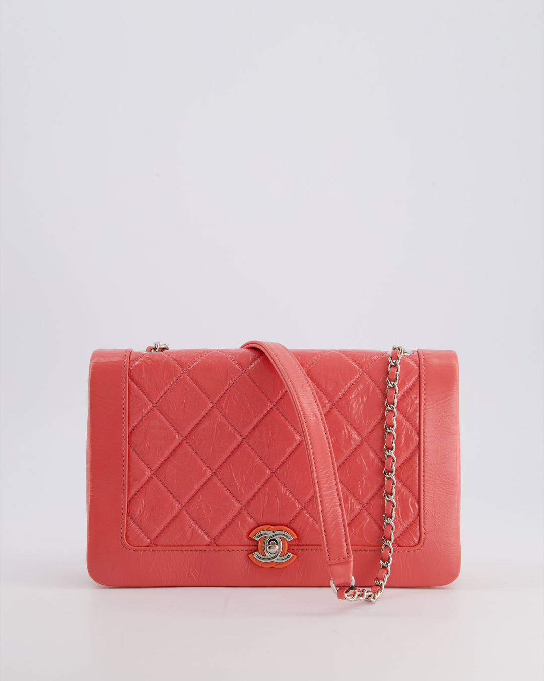 Top Quality Chanel Pink Patent Crinkled Calfskin Leather Flap Bag with Enamel CC Logo and Silver Hardware