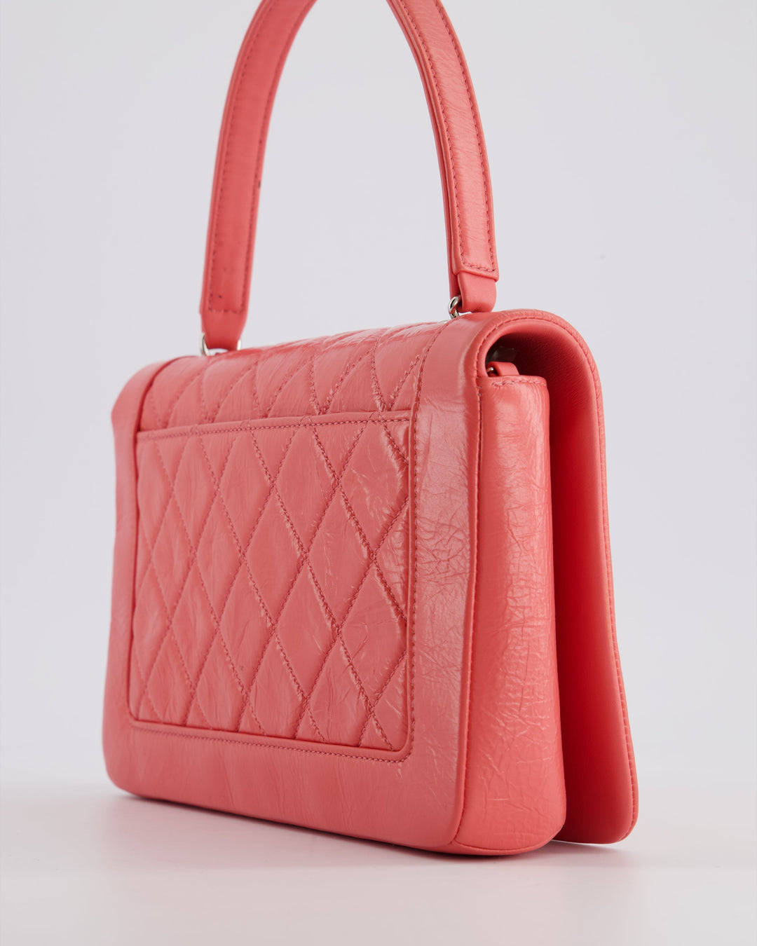 Top Quality Chanel Pink Patent Crinkled Calfskin Leather Flap Bag with Enamel CC Logo and Silver Hardware