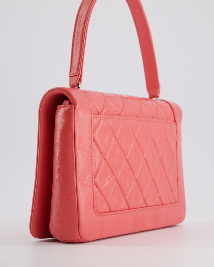 Top Quality Chanel Pink Patent Crinkled Calfskin Leather Flap Bag with Enamel CC Logo and Silver Hardware
