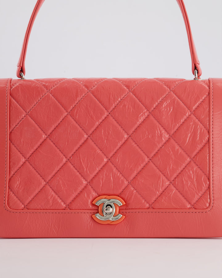 Top Quality Chanel Pink Patent Crinkled Calfskin Leather Flap Bag with Enamel CC Logo and Silver Hardware