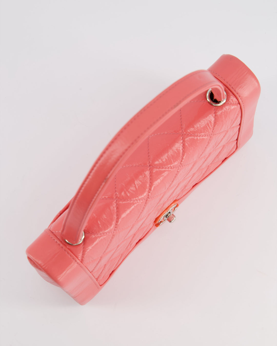 Top Quality Chanel Pink Patent Crinkled Calfskin Leather Flap Bag with Enamel CC Logo and Silver Hardware
