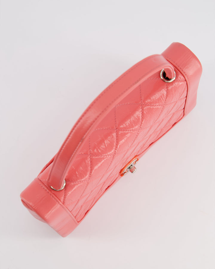 Top Quality Chanel Pink Patent Crinkled Calfskin Leather Flap Bag with Enamel CC Logo and Silver Hardware