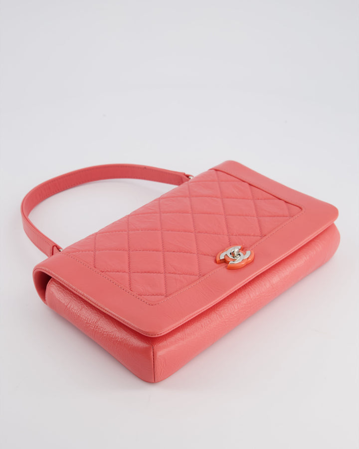 Top Quality Chanel Pink Patent Crinkled Calfskin Leather Flap Bag with Enamel CC Logo and Silver Hardware