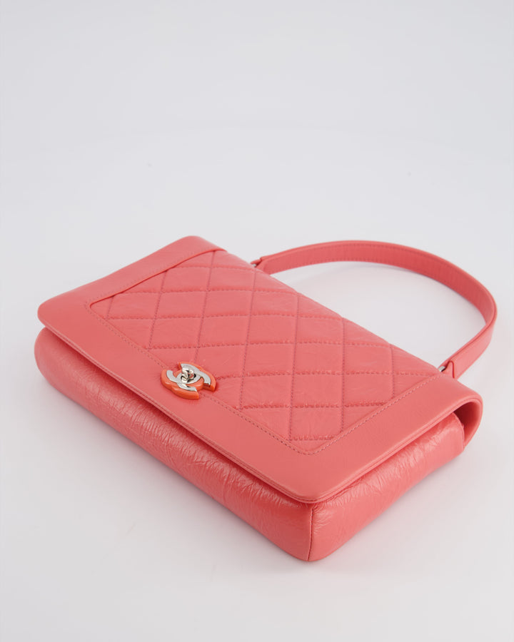 Top Quality Chanel Pink Patent Crinkled Calfskin Leather Flap Bag with Enamel CC Logo and Silver Hardware