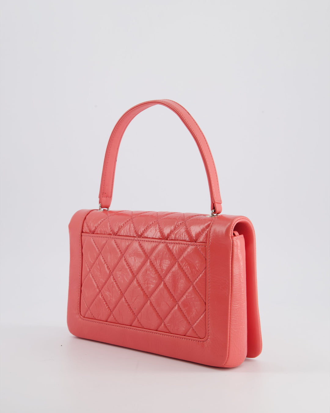 Top Quality Chanel Pink Patent Crinkled Calfskin Leather Flap Bag with Enamel CC Logo and Silver Hardware