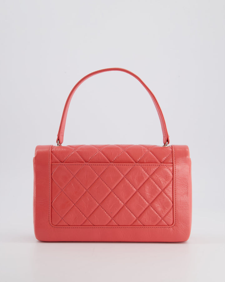Top Quality Chanel Pink Patent Crinkled Calfskin Leather Flap Bag with Enamel CC Logo and Silver Hardware