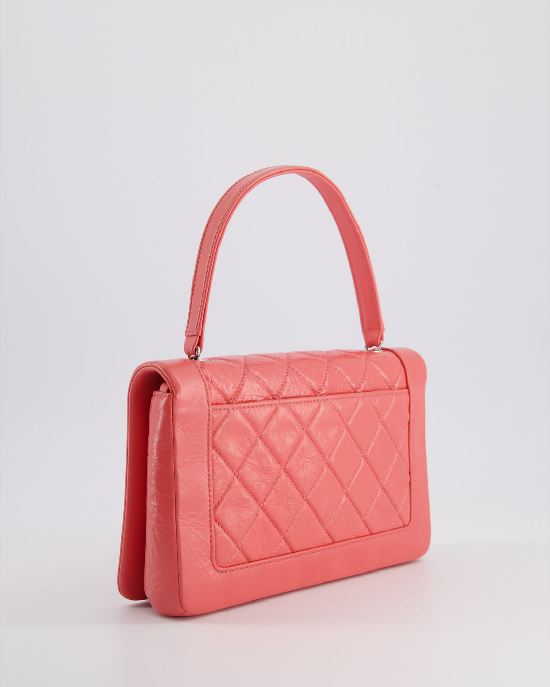 Top Quality Chanel Pink Patent Crinkled Calfskin Leather Flap Bag with Enamel CC Logo and Silver Hardware
