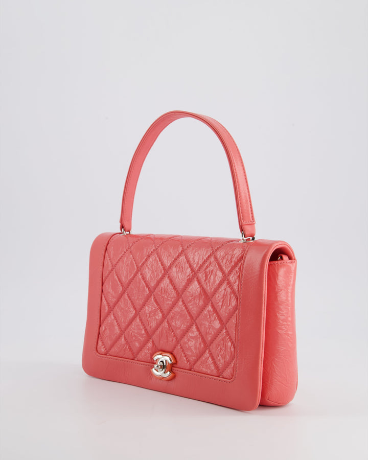 Top Quality Chanel Pink Patent Crinkled Calfskin Leather Flap Bag with Enamel CC Logo and Silver Hardware