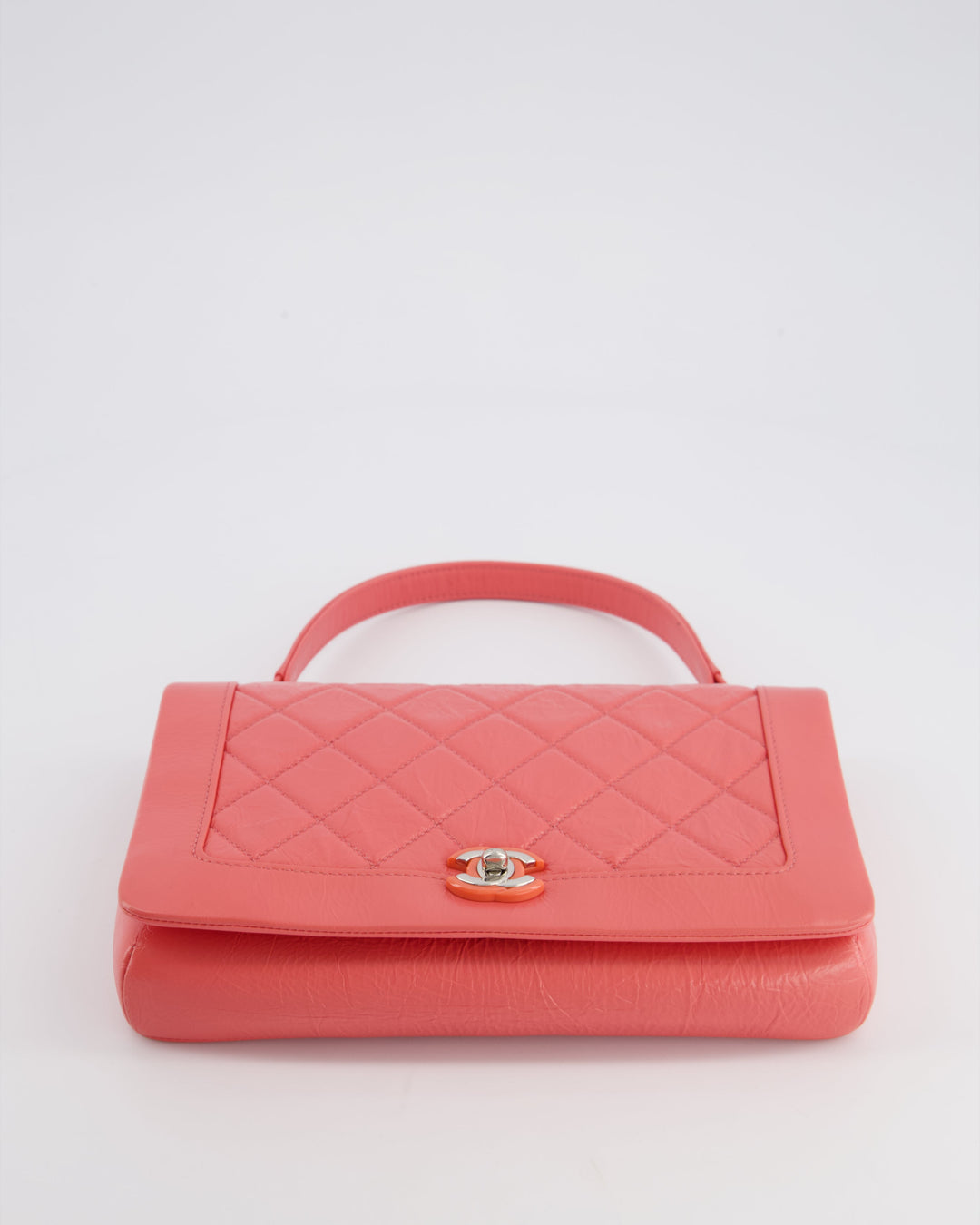 Top Quality Chanel Pink Patent Crinkled Calfskin Leather Flap Bag with Enamel CC Logo and Silver Hardware