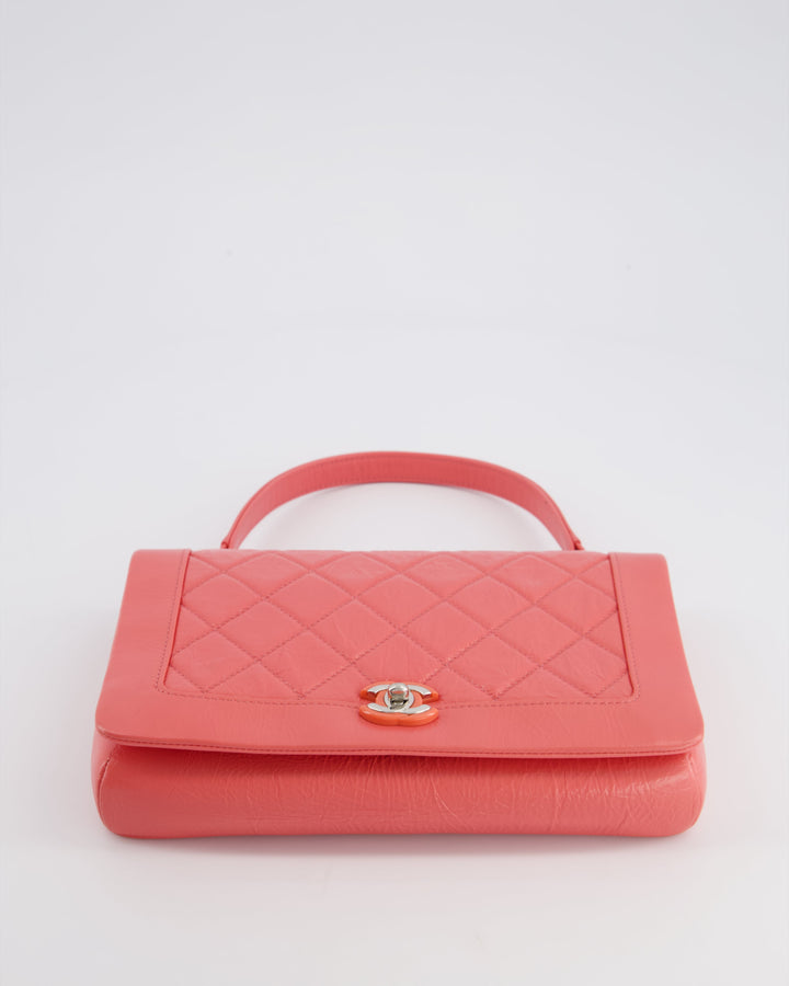 Top Quality Chanel Pink Patent Crinkled Calfskin Leather Flap Bag with Enamel CC Logo and Silver Hardware