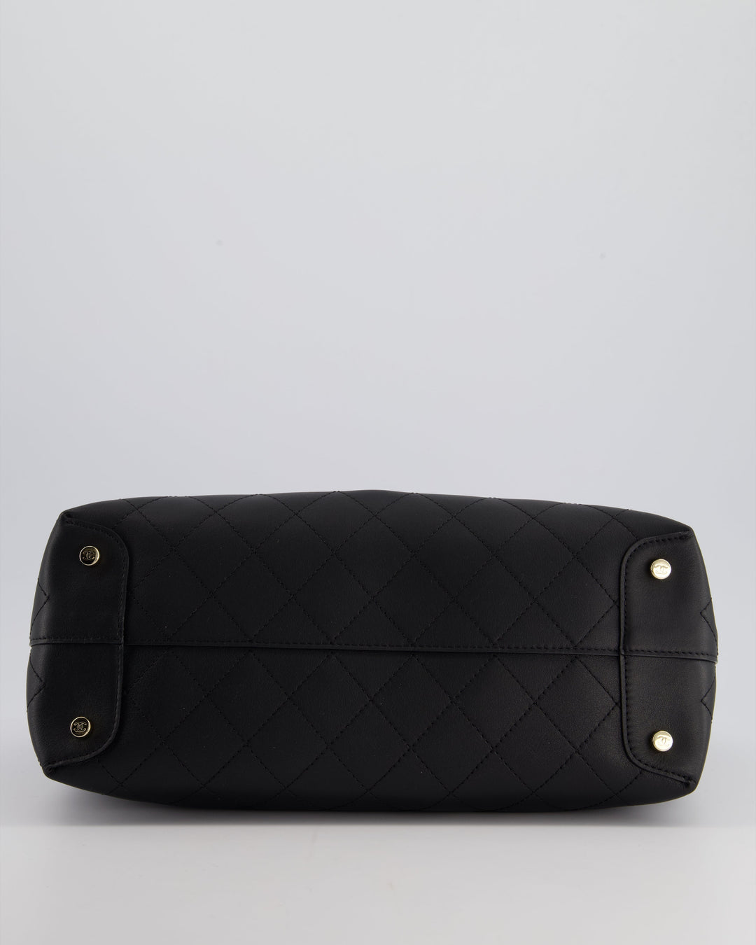 Top Quality Chanel Black Quilted Tote Bag in Calfskin Leather with Champagne Hardware & CC Detail