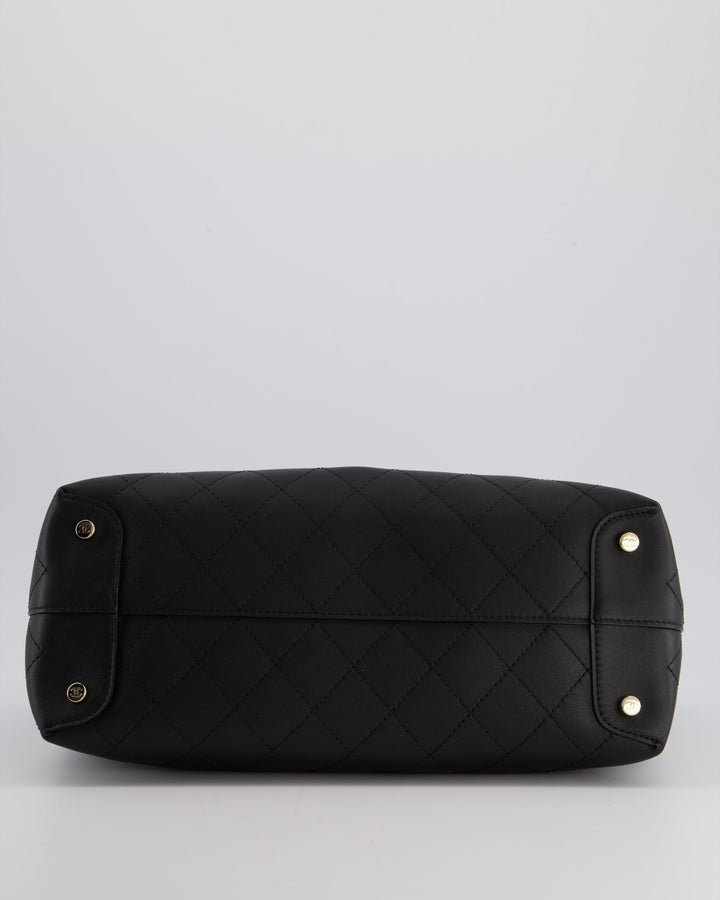 Top Quality Chanel Black Quilted Tote Bag in Calfskin Leather with Champagne Hardware & CC Detail