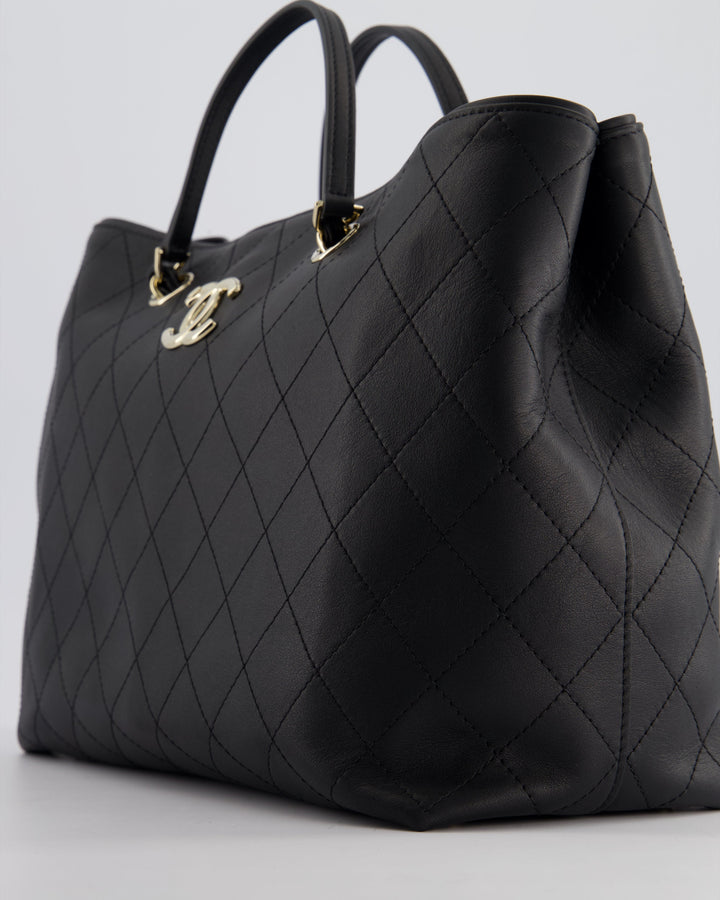 Top Quality Chanel Black Quilted Tote Bag in Calfskin Leather with Champagne Hardware & CC Detail