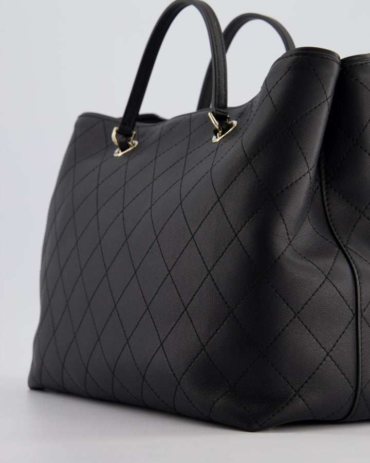 Top Quality Chanel Black Quilted Tote Bag in Calfskin Leather with Champagne Hardware & CC Detail