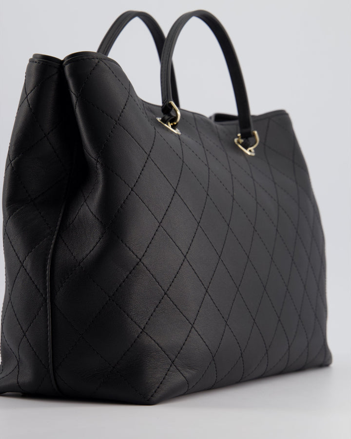 Top Quality Chanel Black Quilted Tote Bag in Calfskin Leather with Champagne Hardware & CC Detail