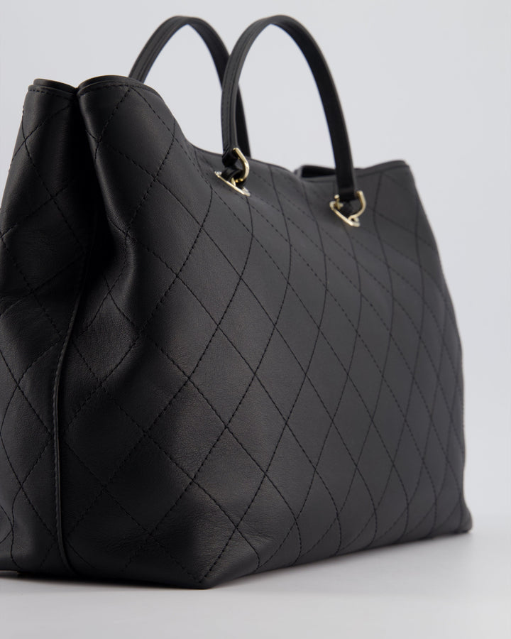 Top Quality Chanel Black Quilted Tote Bag in Calfskin Leather with Champagne Hardware & CC Detail