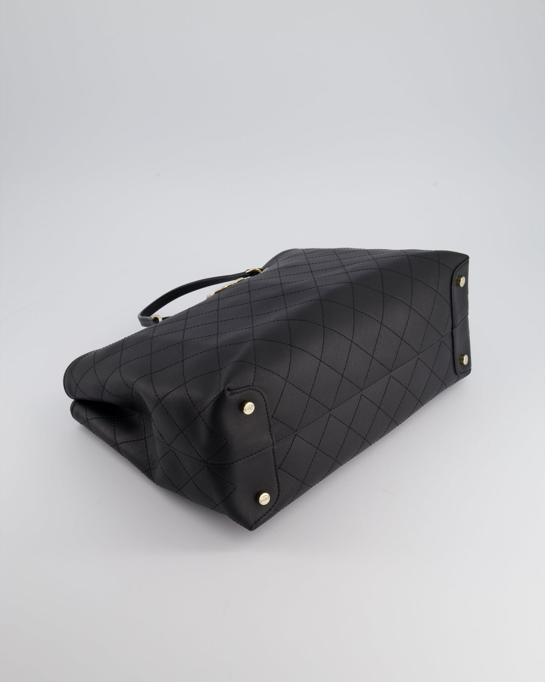 Top Quality Chanel Black Quilted Tote Bag in Calfskin Leather with Champagne Hardware & CC Detail