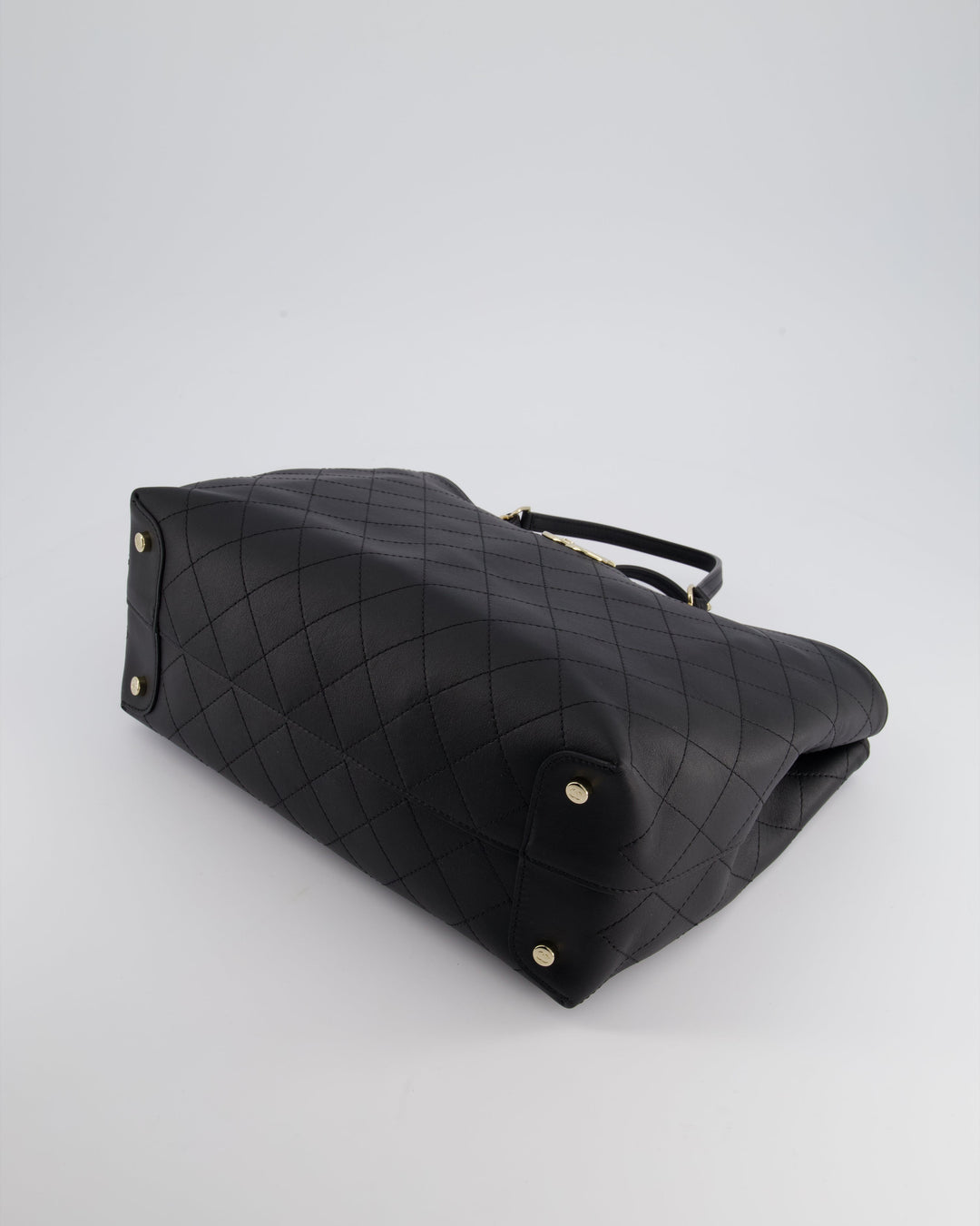 Top Quality Chanel Black Quilted Tote Bag in Calfskin Leather with Champagne Hardware & CC Detail