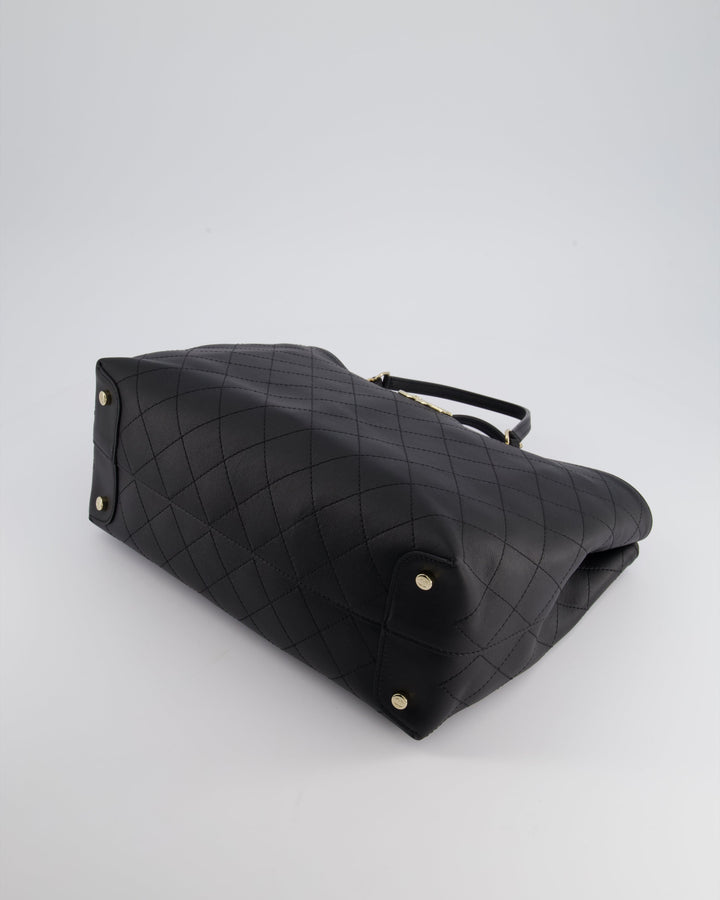 Top Quality Chanel Black Quilted Tote Bag in Calfskin Leather with Champagne Hardware & CC Detail