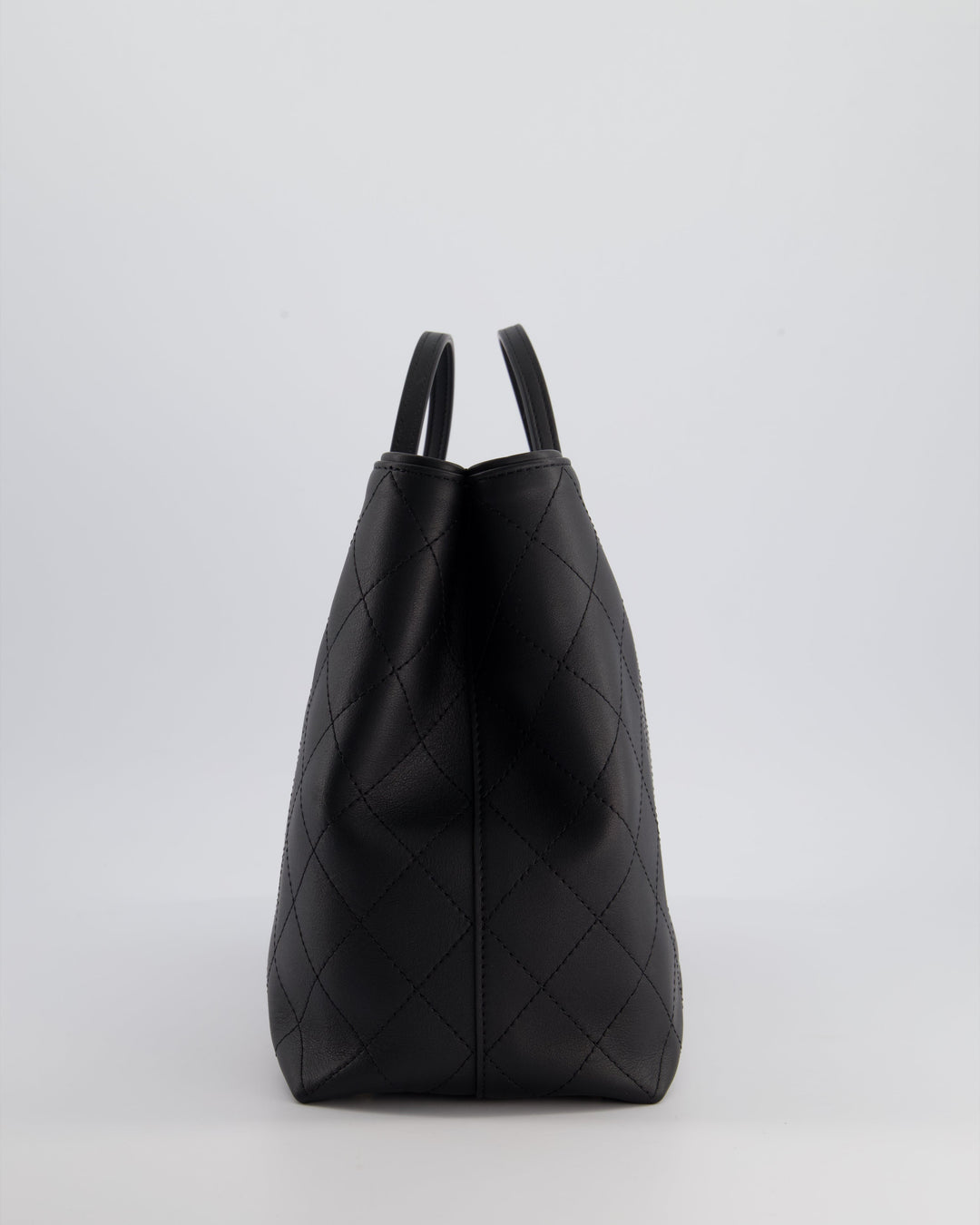Top Quality Chanel Black Quilted Tote Bag in Calfskin Leather with Champagne Hardware & CC Detail