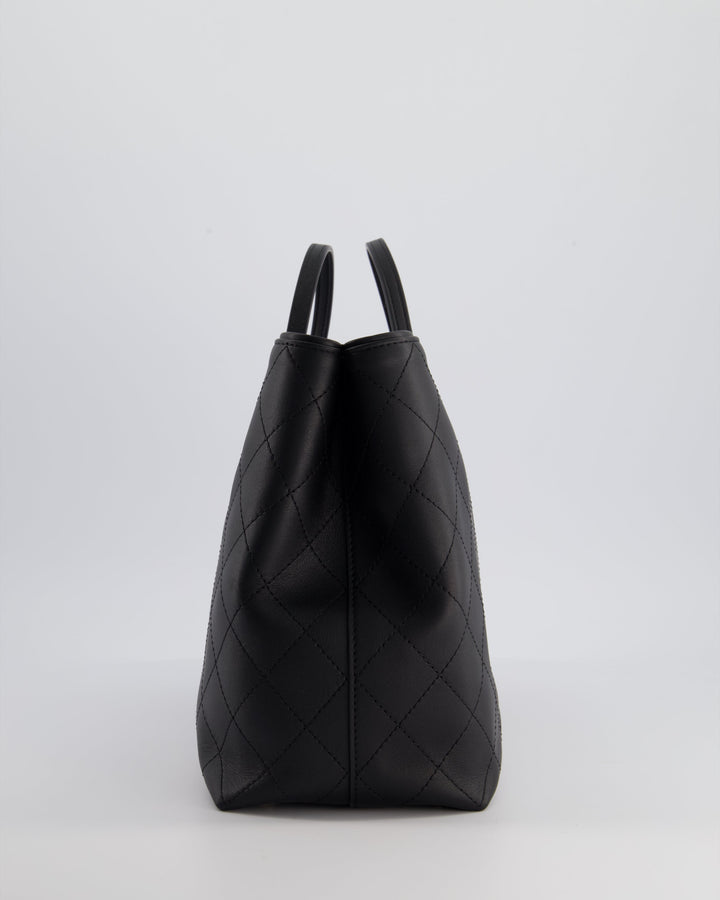 Top Quality Chanel Black Quilted Tote Bag in Calfskin Leather with Champagne Hardware & CC Detail
