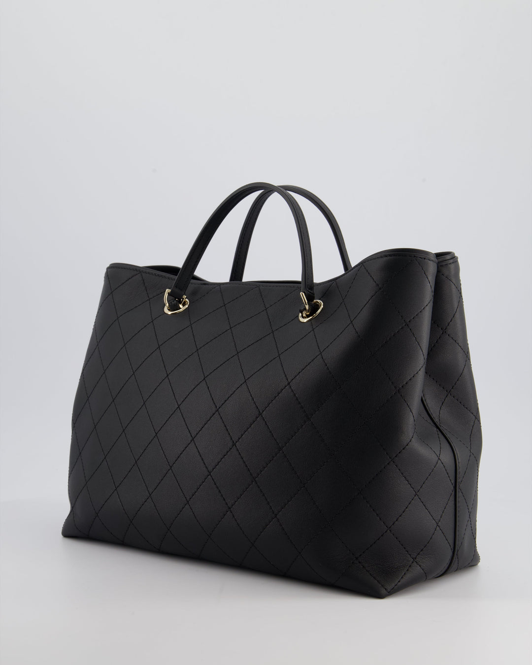 Top Quality Chanel Black Quilted Tote Bag in Calfskin Leather with Champagne Hardware & CC Detail