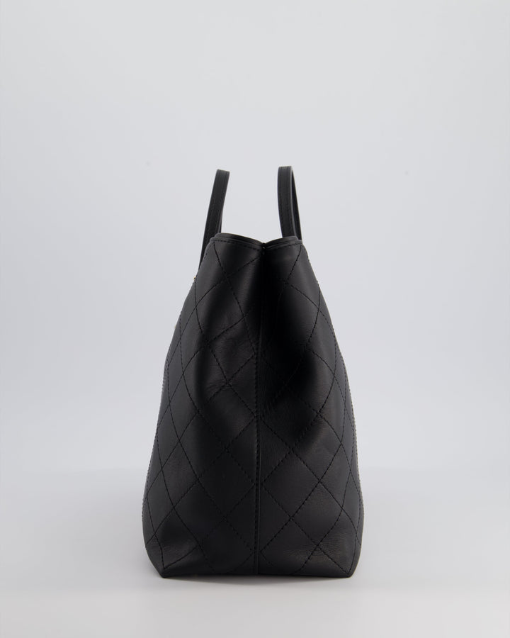 Top Quality Chanel Black Quilted Tote Bag in Calfskin Leather with Champagne Hardware & CC Detail