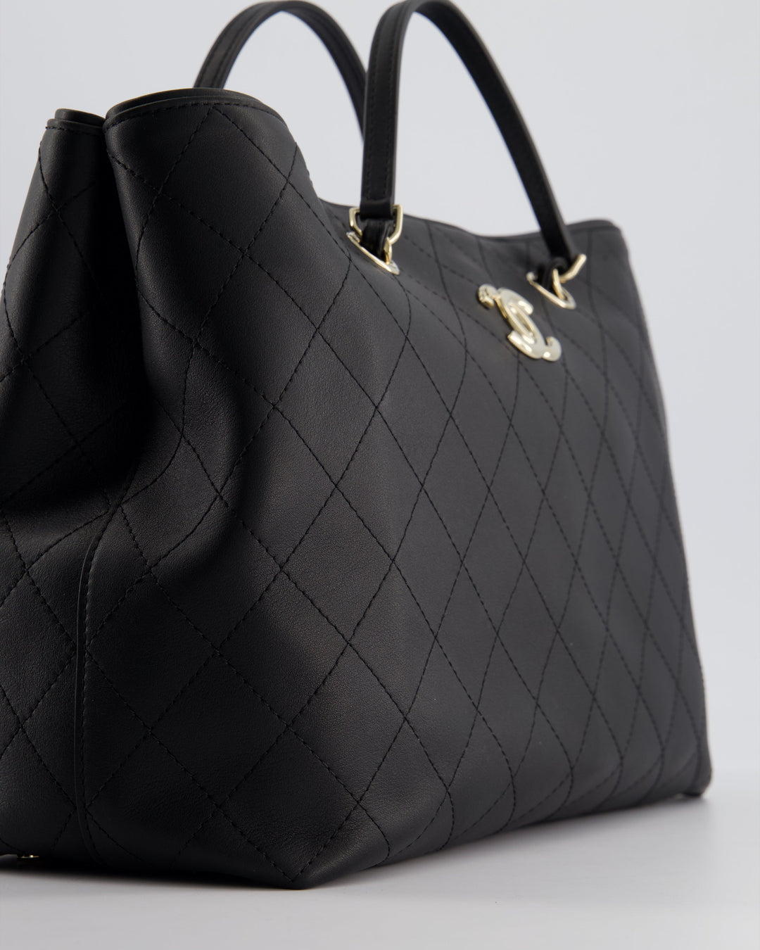 Top Quality Chanel Black Quilted Tote Bag in Calfskin Leather with Champagne Hardware & CC Detail