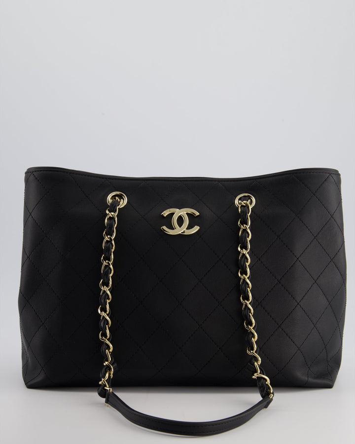 Top Quality Chanel Black Quilted Tote Bag in Calfskin Leather with Champagne Hardware & CC Detail