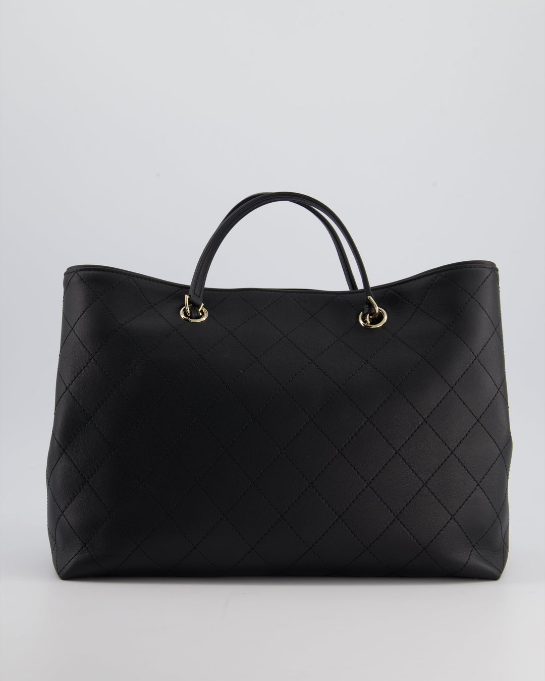 Top Quality Chanel Black Quilted Tote Bag in Calfskin Leather with Champagne Hardware & CC Detail