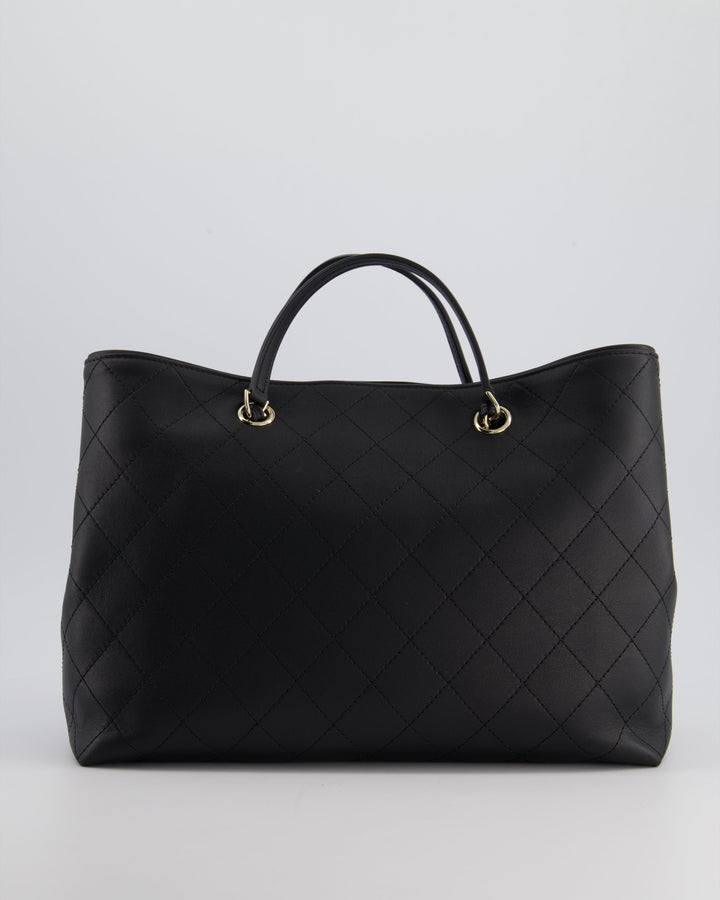 Top Quality Chanel Black Quilted Tote Bag in Calfskin Leather with Champagne Hardware & CC Detail