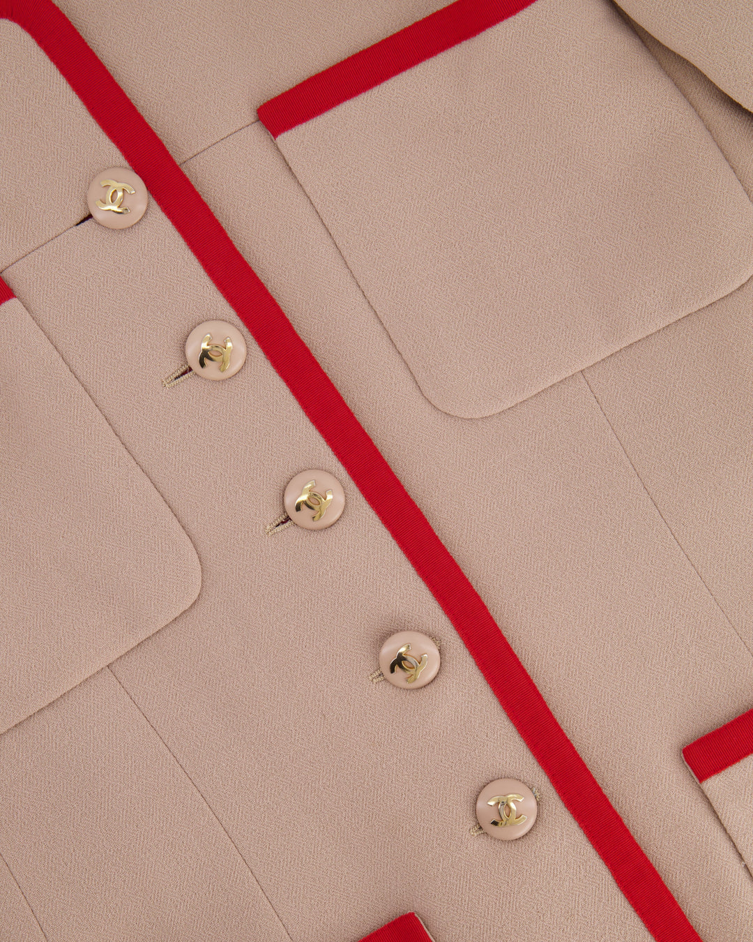 Top Quality Chanel Vintage Wool Beige and Red Jacket with Gold CC Button Details Size FR 38 (UK 10)