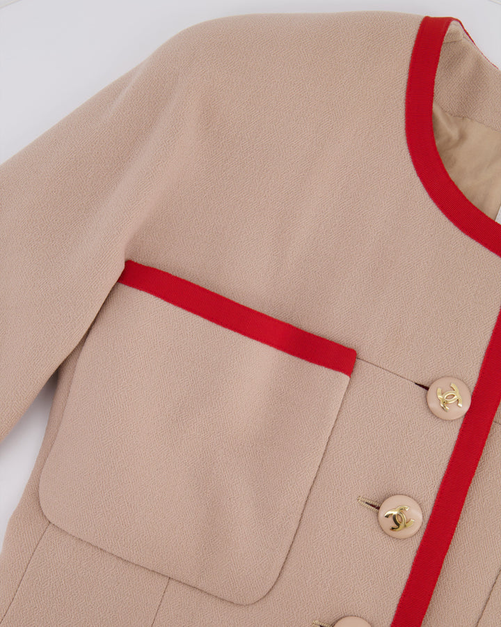 Top Quality Chanel Vintage Wool Beige and Red Jacket with Gold CC Button Details Size FR 38 (UK 10)