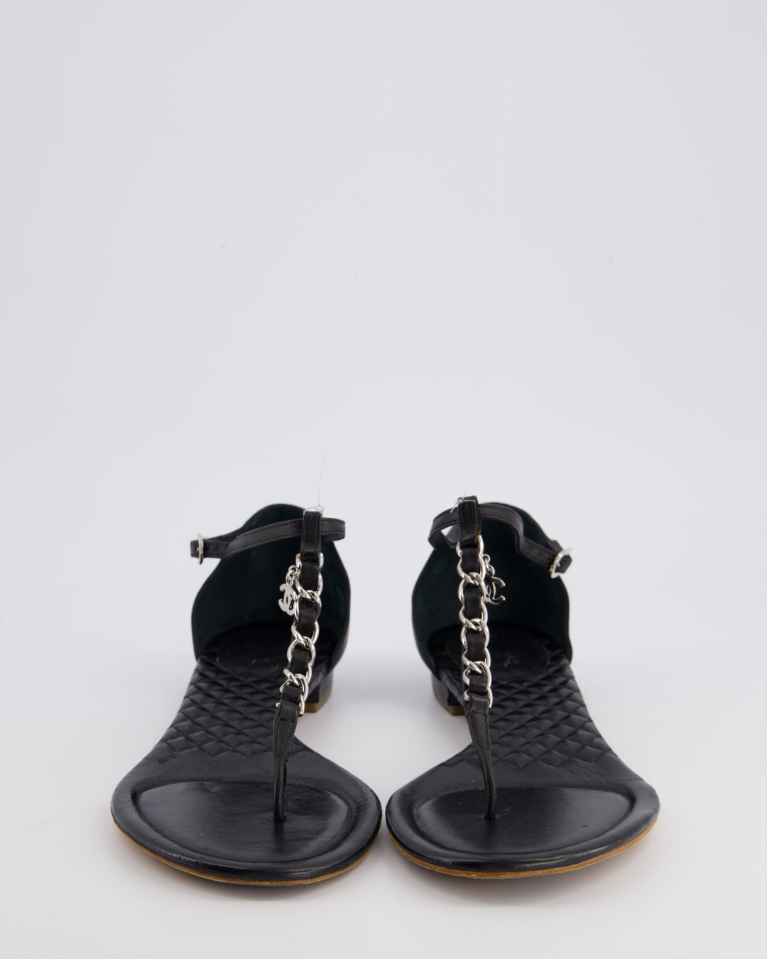 Top Quality Chanel Black Leather Sandal with Chain CC Detail Size EU 40C
