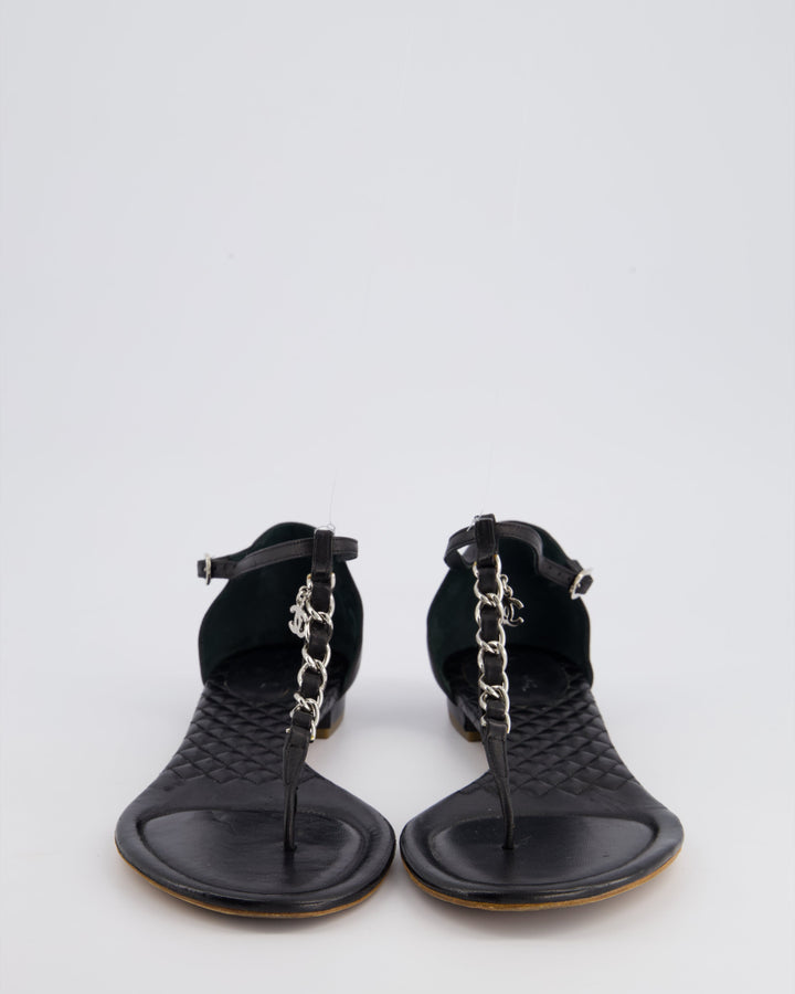 Top Quality Chanel Black Leather Sandal with Chain CC Detail Size EU 40C