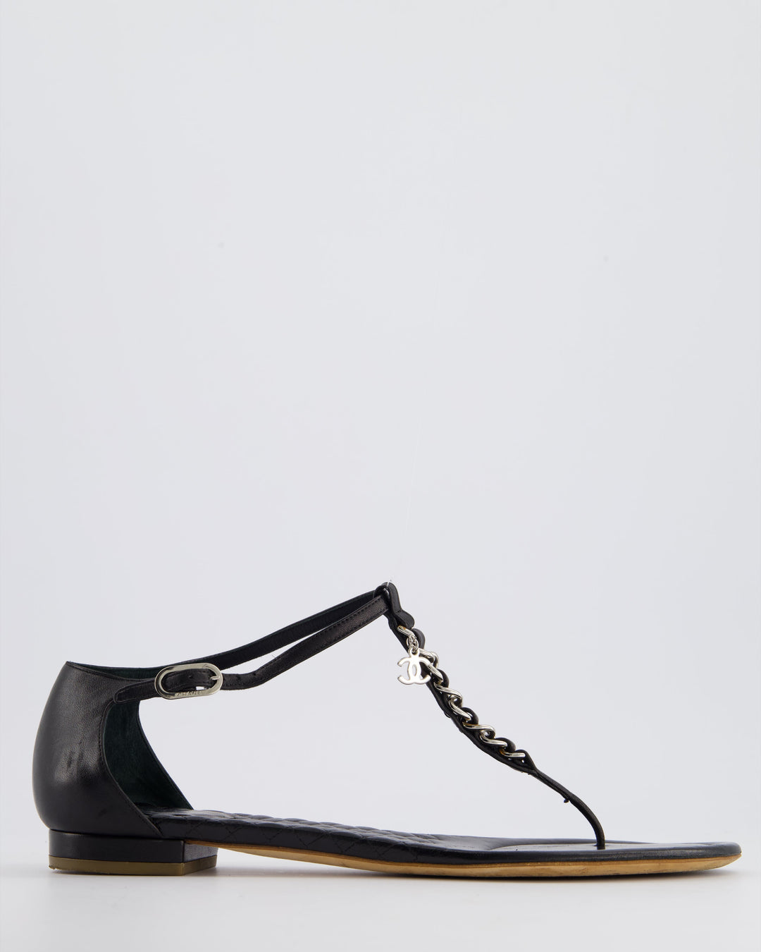 Top Quality Chanel Black Leather Sandal with Chain CC Detail Size EU 40C