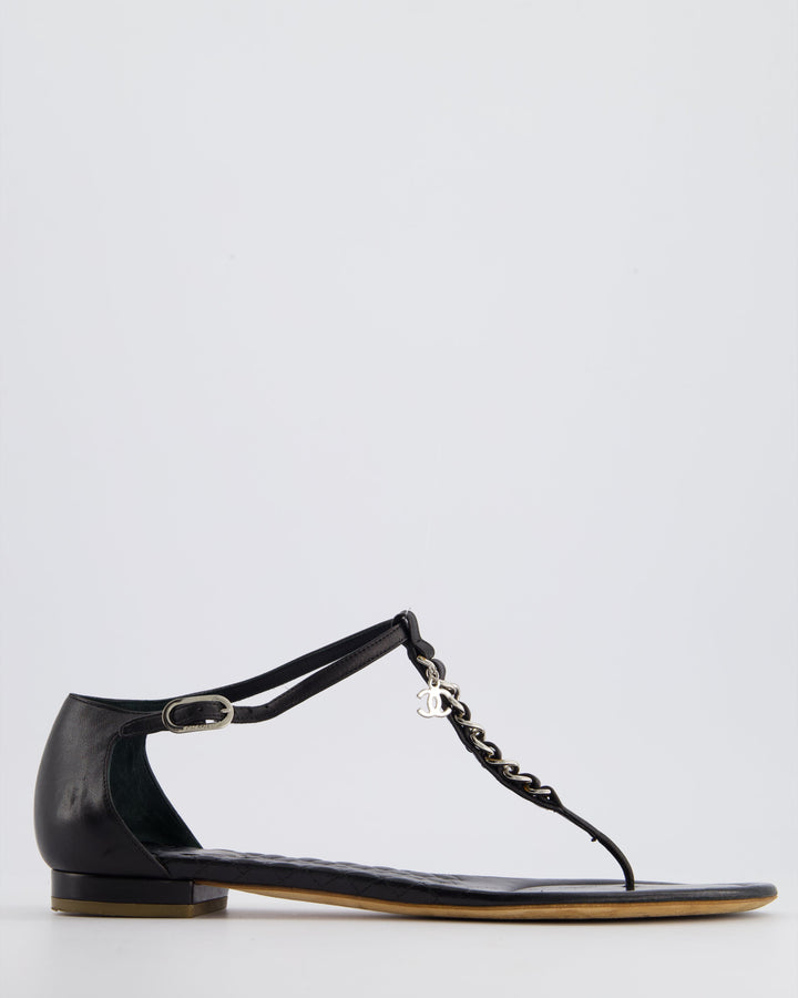 Top Quality Chanel Black Leather Sandal with Chain CC Detail Size EU 40C