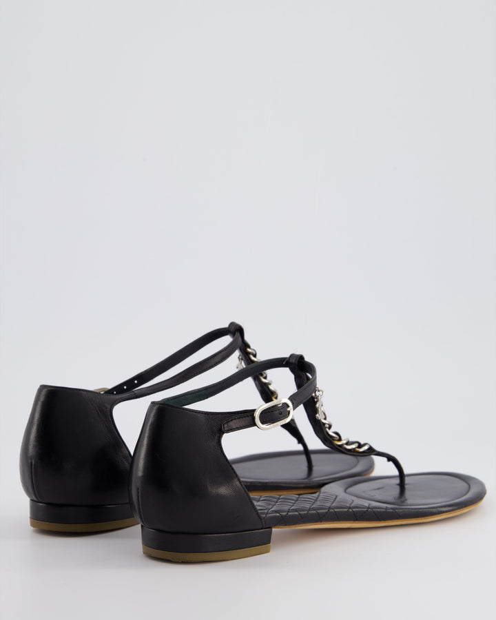 Top Quality Chanel Black Leather Sandal with Chain CC Detail Size EU 40C