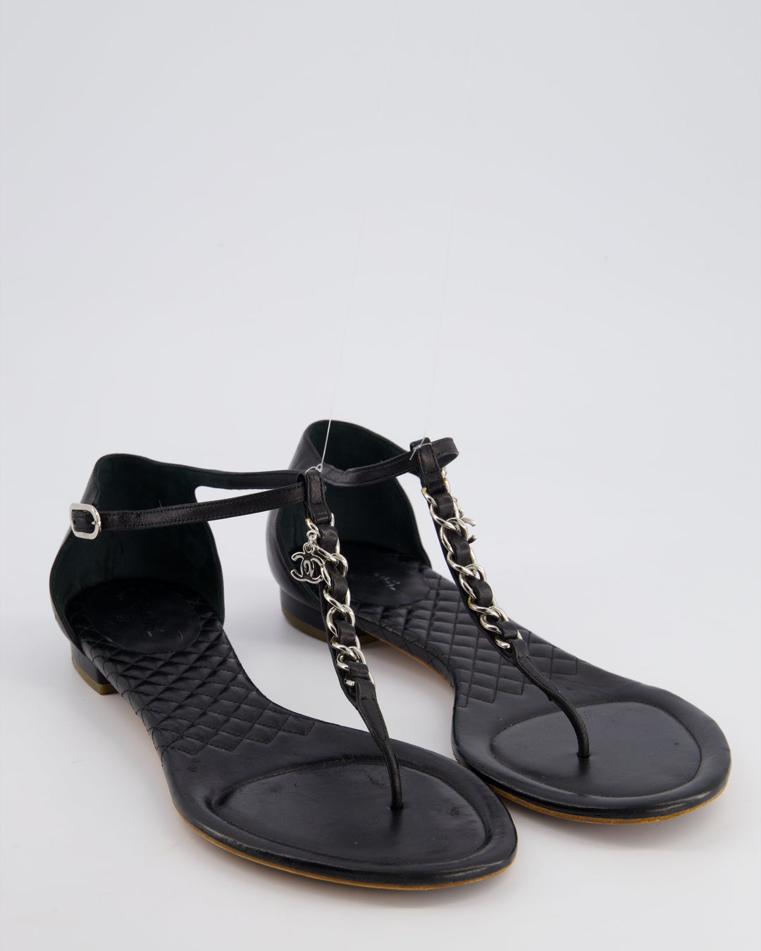 Top Quality Chanel Black Leather Sandal with Chain CC Detail Size EU 40C