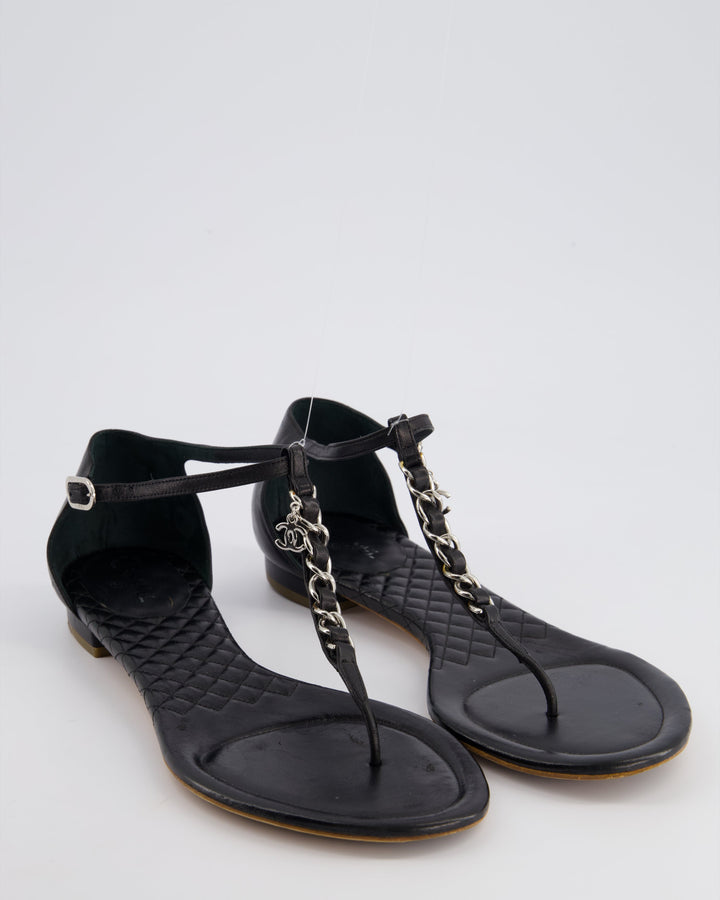 Top Quality Chanel Black Leather Sandal with Chain CC Detail Size EU 40C