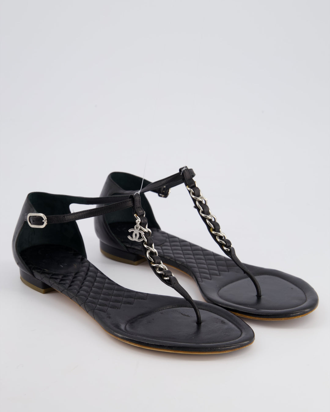 Top Quality Chanel Black Leather Sandal with Chain CC Detail Size EU 40C